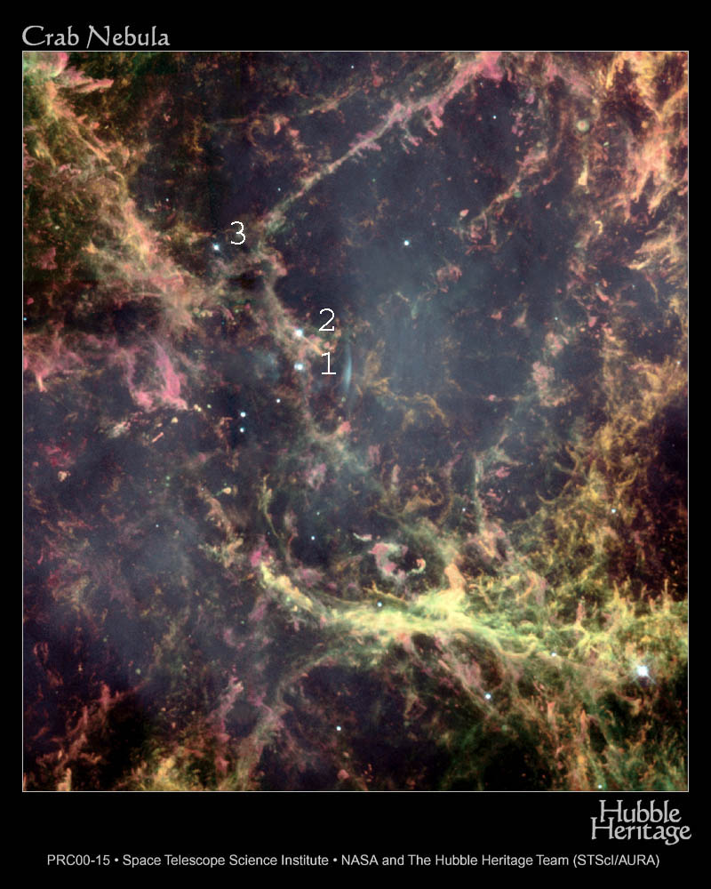 HST image of wispy gas around Crab pulsar