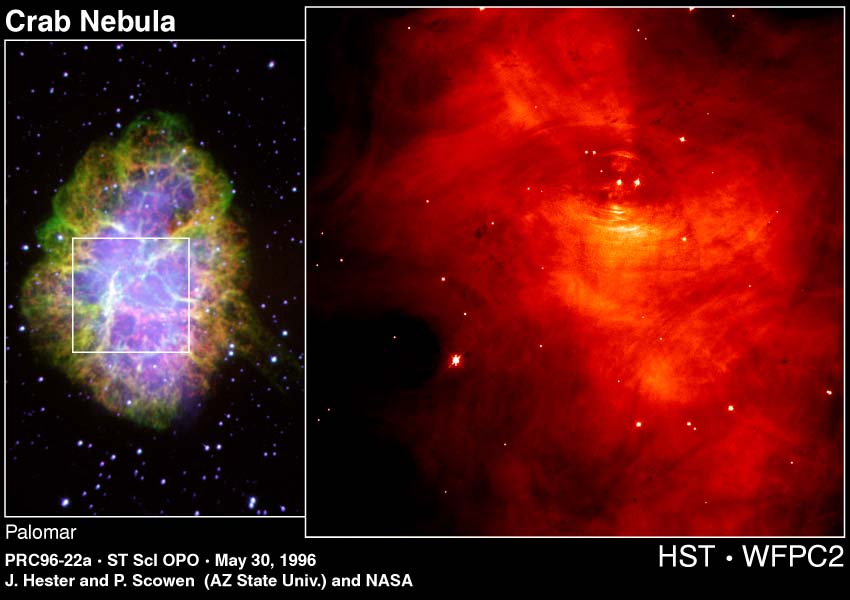 groundbased and HST pictures of the Crab Nebula