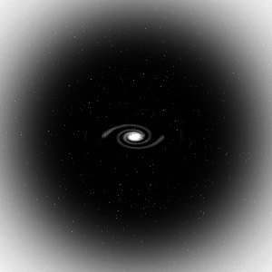 Dark matter forms a huge halo around a galaxy