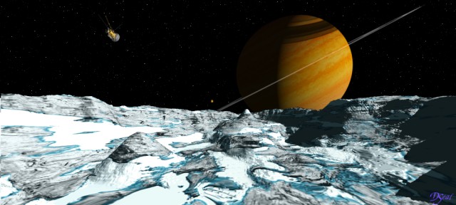 artist's concept, surface view on Dione