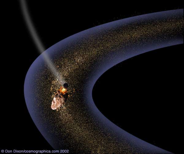 artist's concept of an impact that creates a ring of debris