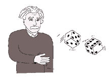 cartoon of Einstein throwing dice