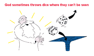 cartoon of God throwing dice into a black hole