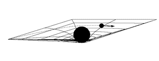 drawing of a mass bending a membrane representing space