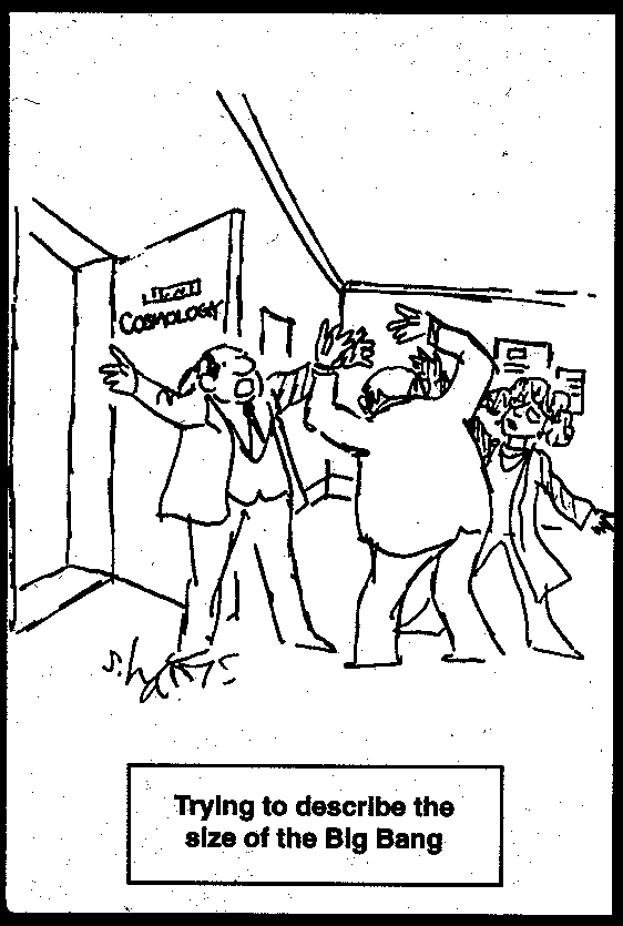 cartoon: "Trying to describe the size of the Big Bang"