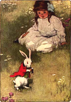 Alice with the rabbit running by