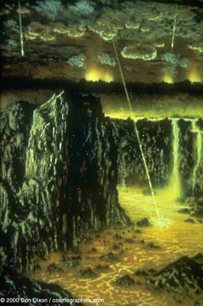 Painting of early Earth with glowing magma