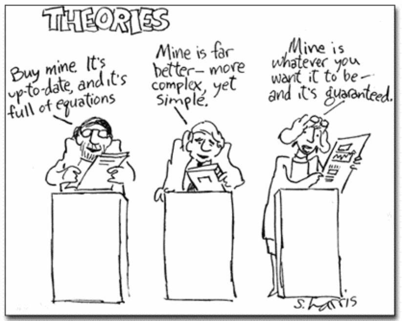 cartoon of scientists hawking theories