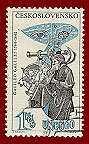 Czech stamp of Galileo and telescope