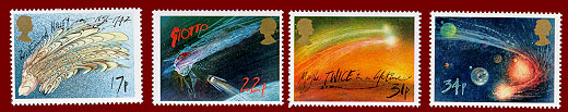 four stamps showing Comet Halley