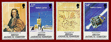 four stampd from "British Antarctic Territory" in honor of Comet Halley