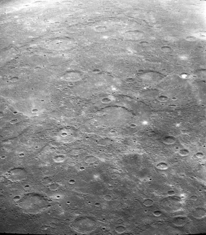 Surface of Mercury showing effects of heat on crater structure