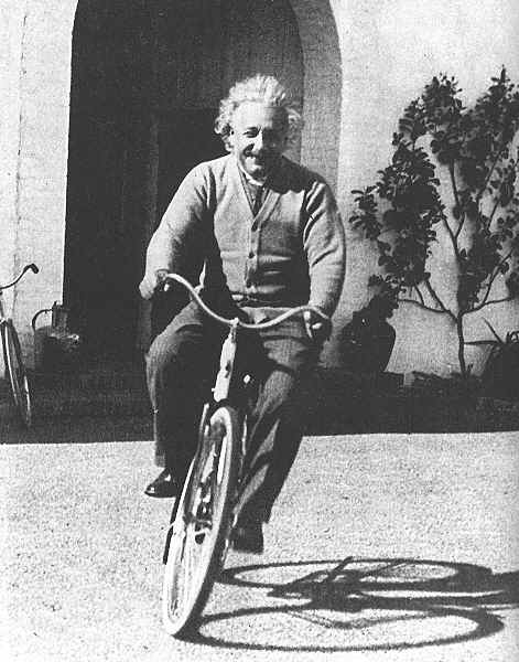 Einstein riding a bicycle