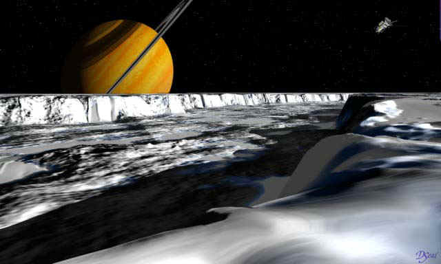 artist's view from surface of Tethys