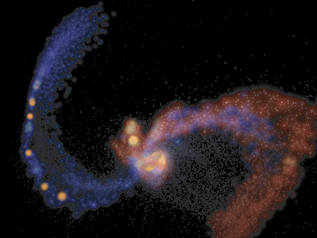 theoretical simulation of a disk galaxy collision